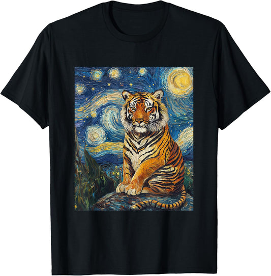 Tiger Asia Van Gogh Style Starry Night Graphic T-Shirt