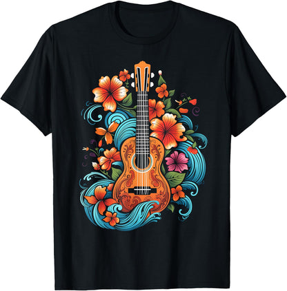 Ukulele Hawaii Hibiscus Flowers Guitar Hawaii Surfer Ukulele T-Shirt