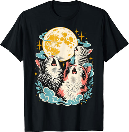 Howling Wolves Under Full Moon Wildlife Art T-Shirt