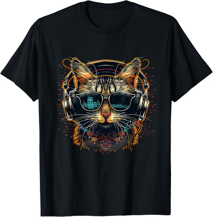DJ Cat EDM Techno Music Headphones Cat Music DJ Beatmaker T-Shirt