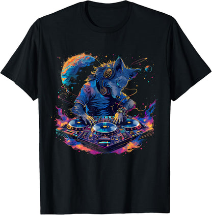 Wolf DJ Turntable DJ Wolf Dance Music Beatmaker House Techno T-Shirt