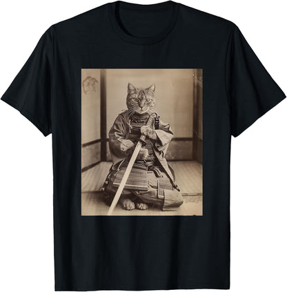 Samurai Cat T-Shirt - Japanese Art Style Warrior Graphic Tee T-Shirt
