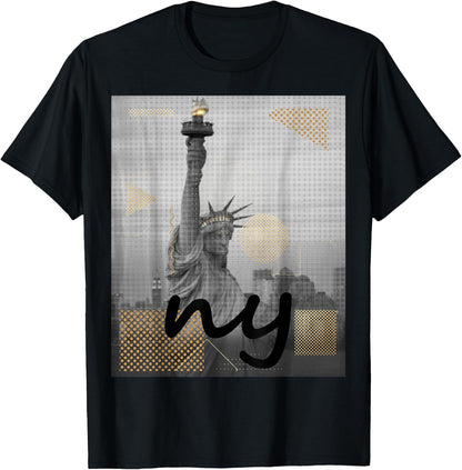 Cool B&W New York City Statue of Liberty Skyline Novelty T-Shirt